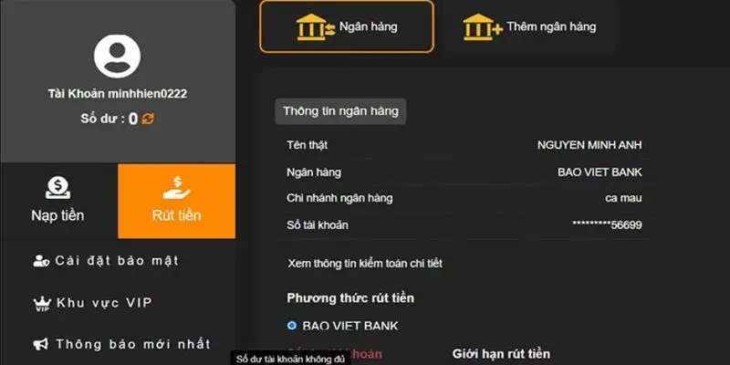 Rút tiền 8KBET qua ngân hàng đơn giản